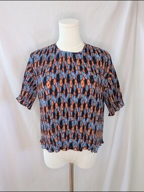 Wildfang Retro Floral Cinnamon Empowered Plisse Sleeveless Button Up S NWT